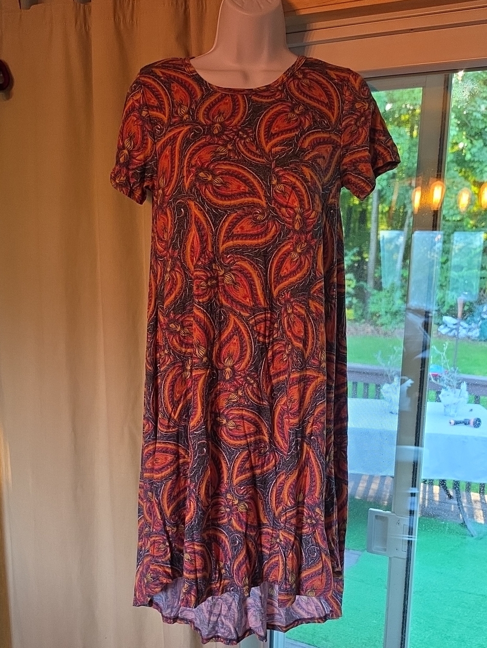 LuLaRoe Paisley Midi Dress in Orange and Purple